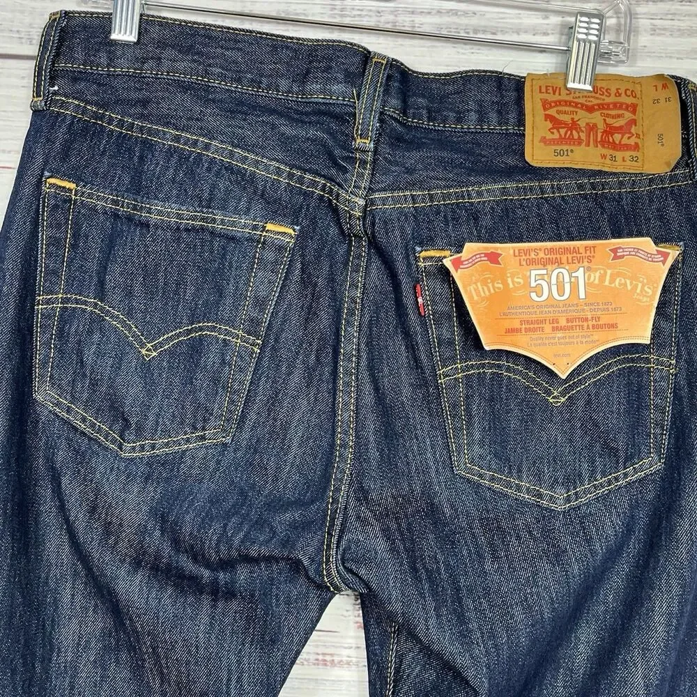 Levi's Men's 501 31x32 Original Straight Fit Jeans Dark Wash Button Fly